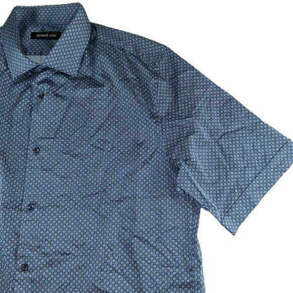 DSTRCT & Row Button Front Short Sleeve Shirt Men's Size XL Tall Navy Polka Dot - Picture 2 of 7